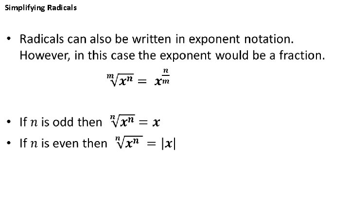 Simplifying Radicals • 