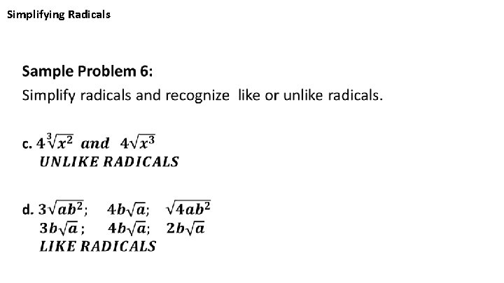 Simplifying Radicals • 