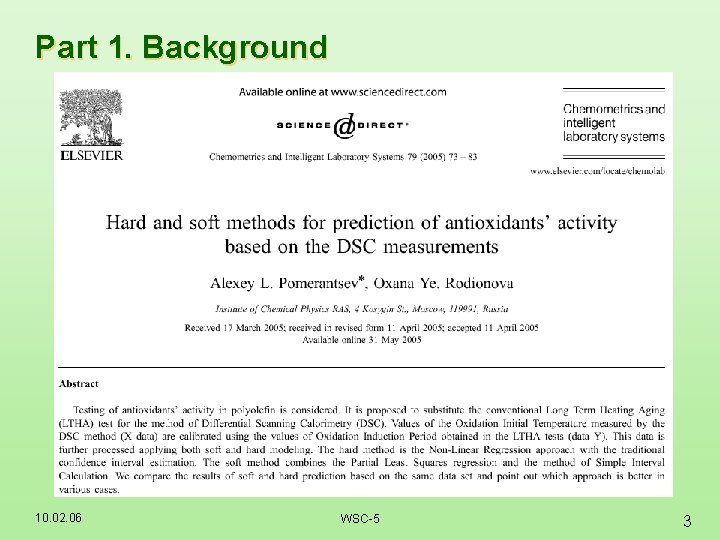 Part 1. Background 10. 02. 06 WSC-5 3 