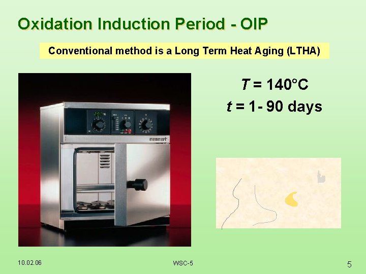 Oxidation Induction Period - OIP Conventional method is a Long Term Heat Aging (LTHA)