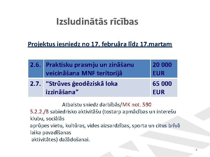 Izsludinātās rīcības Projektus iesniedz no 17. februāra līdz 17. martam 2. 6. Praktisku prasmju