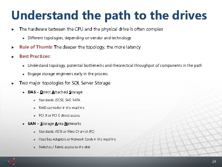 Understand the path to the drives The hardware between the CPU and the physical