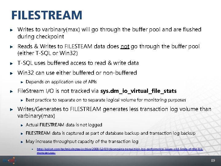 FILESTREAM Writes to varbinary(max) will go through the buffer pool and are flushed during