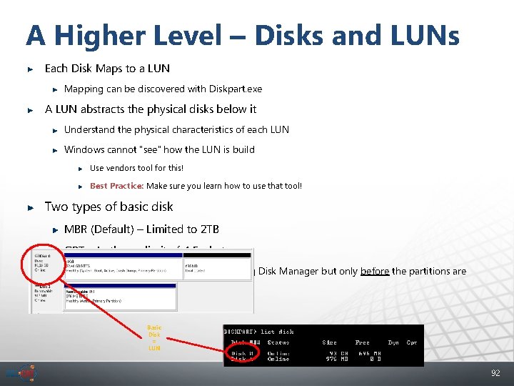 A Higher Level – Disks and LUNs Each Disk Maps to a LUN Mapping