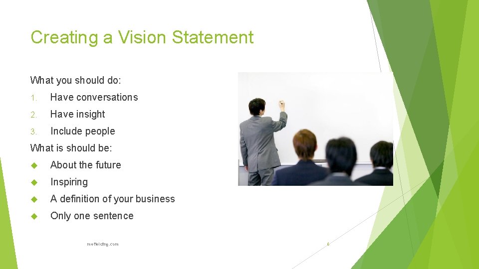 Creating a Vision Statement What you should do: 1. Have conversations 2. Have insight