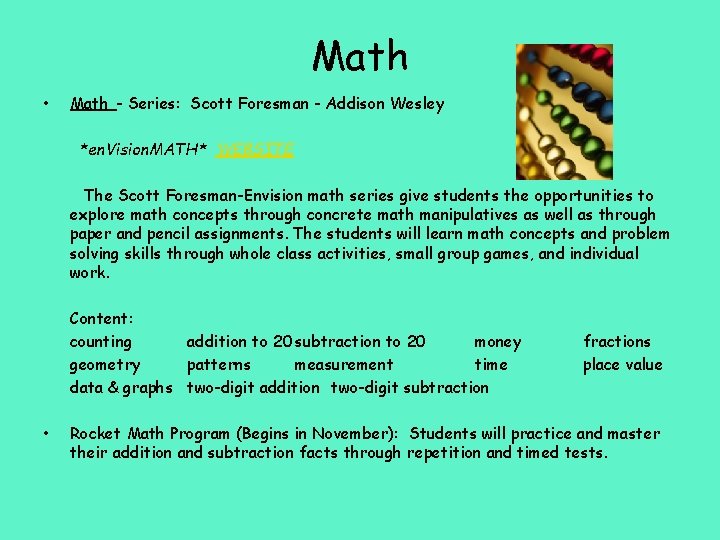 Math • Math - Series: Scott Foresman - Addison Wesley *en. Vision. MATH* WEBSITE