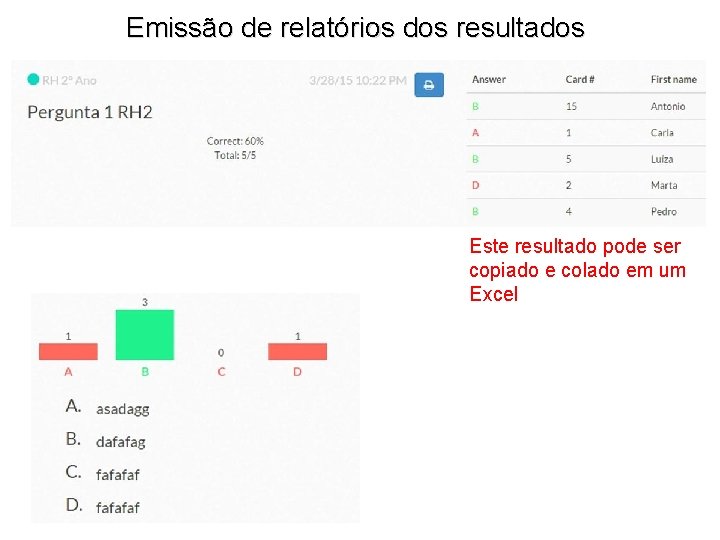 Emissão de relatórios dos resultados Este resultado pode ser copiado e colado em um