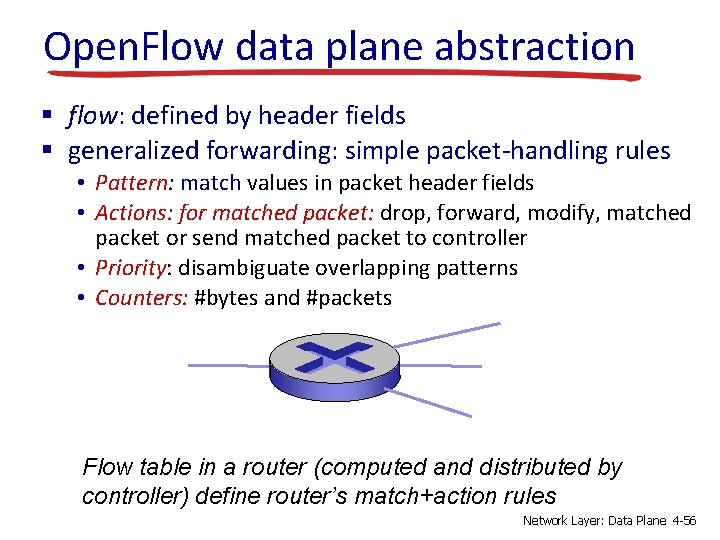 Open. Flow data plane abstraction § flow: defined by header fields § generalized forwarding: