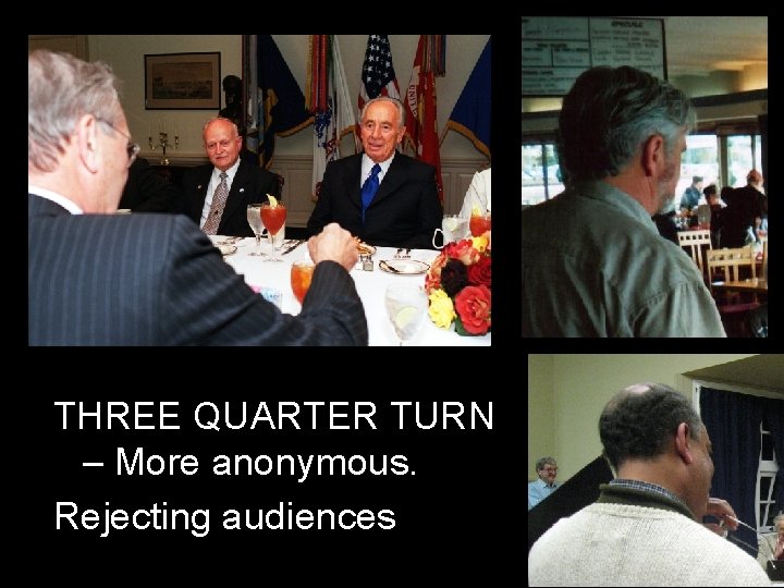 THREE QUARTER TURN – More anonymous. Rejecting audiences 