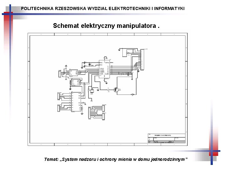 POLITECHNIKA RZESZOWSKA WYDZIAŁ ELEKTROTECHNIKI I INFORMATYKI Schemat elektryczny manipulatora. Temat: „System nadzoru i ochrony