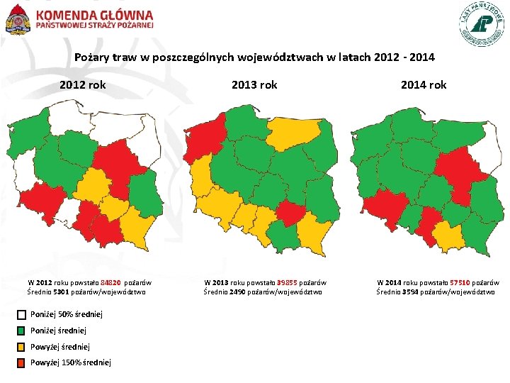 Pożary traw w poszczególnych województwach w latach 2012 - 2014 2012 rok W 2012