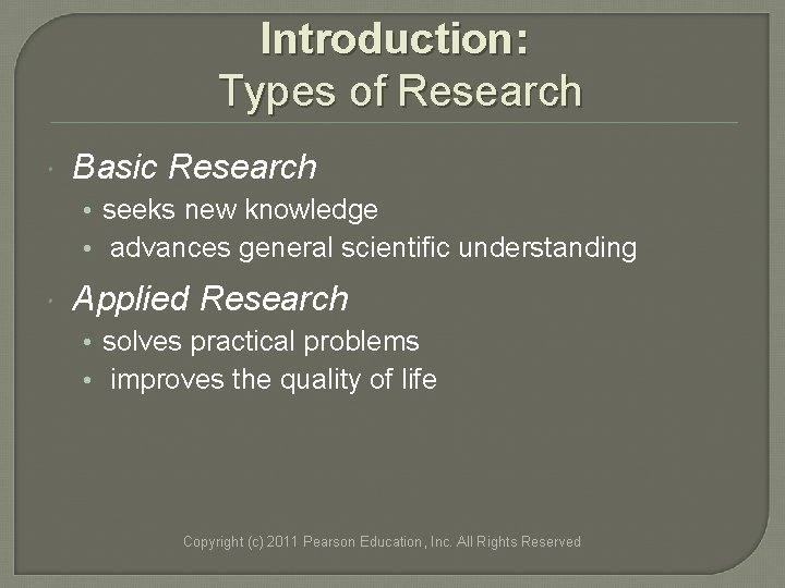 Introduction: Types of Research Basic Research • seeks new knowledge • advances general scientific Introduction: Types of Research Basic Research • seeks new knowledge • advances general scientific