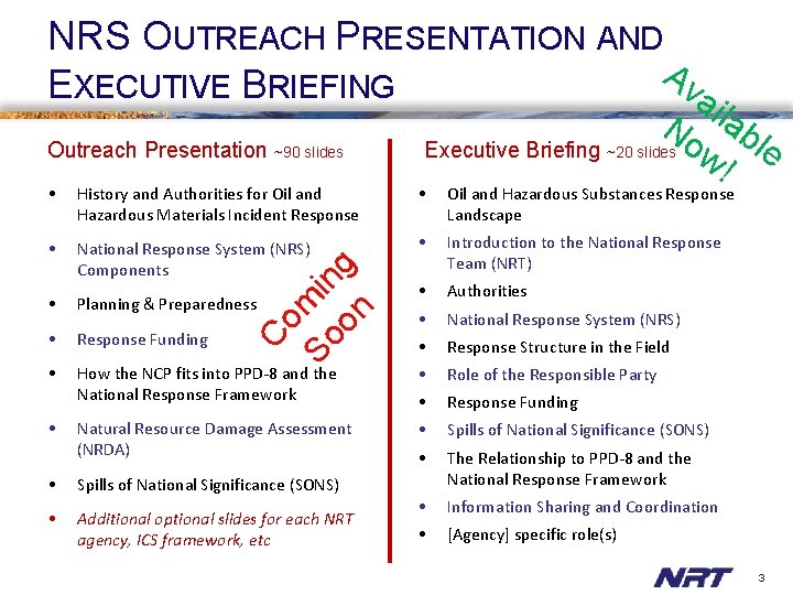 NRS OUTREACH PRESENTATION AND A va EXECUTIVE BRIEFING Outreach Presentation ~90 slides i No