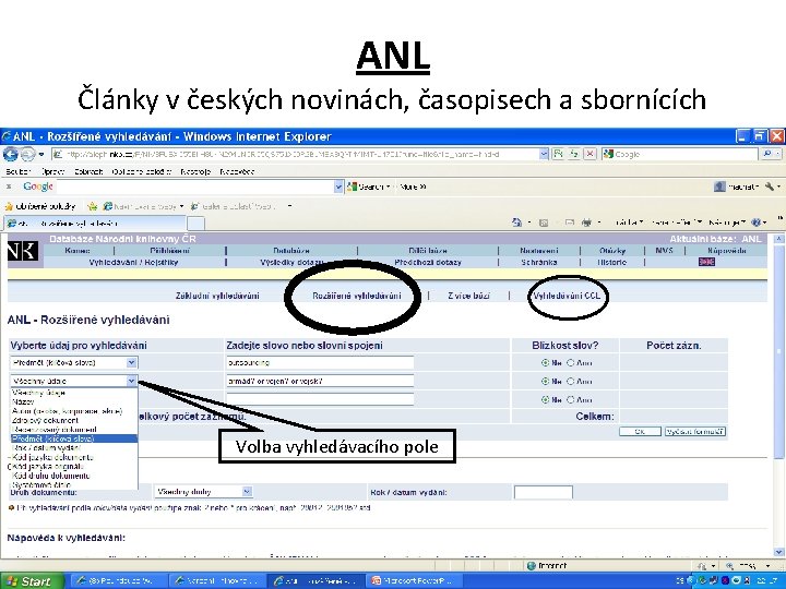 ANL Články v českých novinách, časopisech a sbornících Volba vyhledávacího pole 