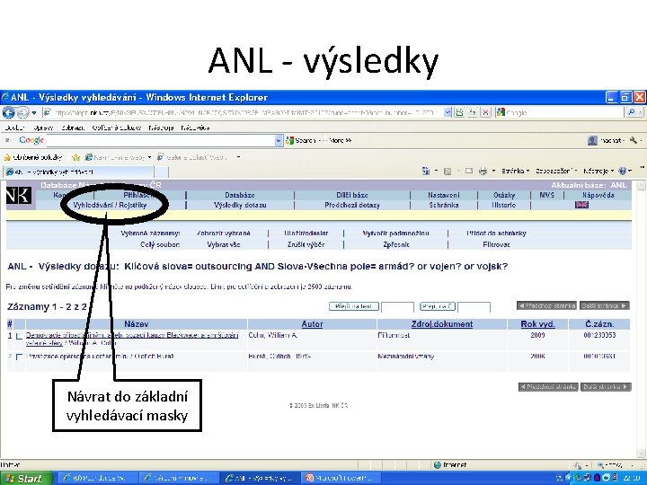 ANL - výsledky Návrat do základní vyhledávací masky 