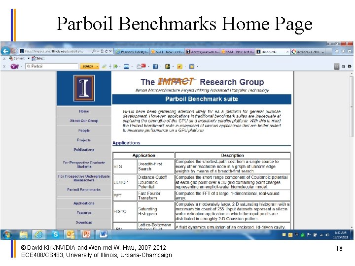 Parboil Benchmarks Home Page © David Kirk/NVIDIA and Wen-mei W. Hwu, 2007 -2012 ECE