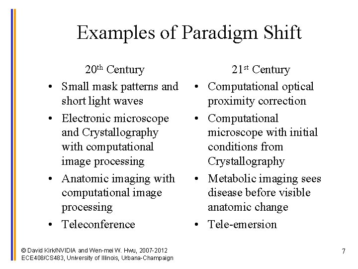 Examples of Paradigm Shift • • 20 th Century Small mask patterns and short