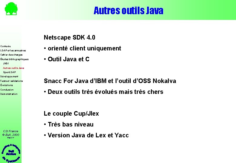 Autres outils Java Netscape SDK 4. 0 Contexte LDAP et les annuaires Cahier des