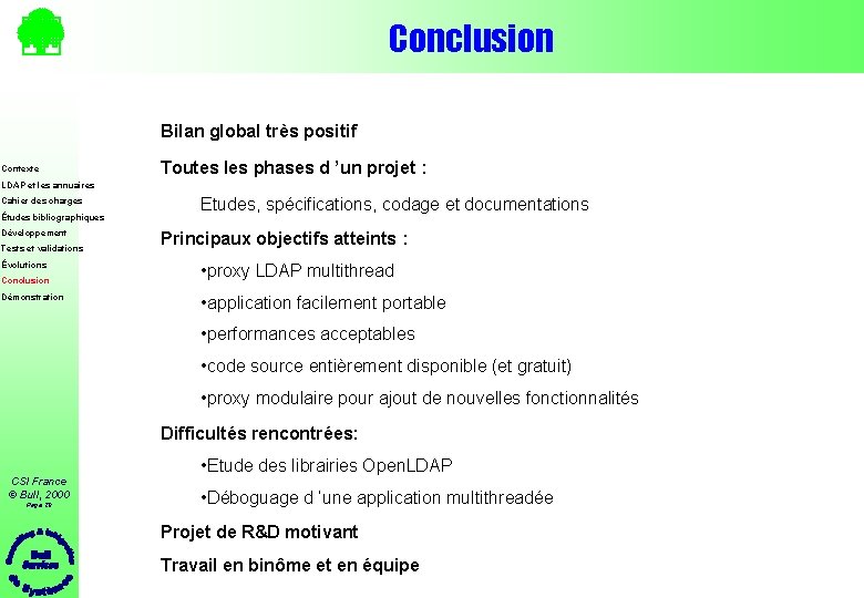 Conclusion Bilan global très positif Contexte Toutes les phases d ’un projet : LDAP