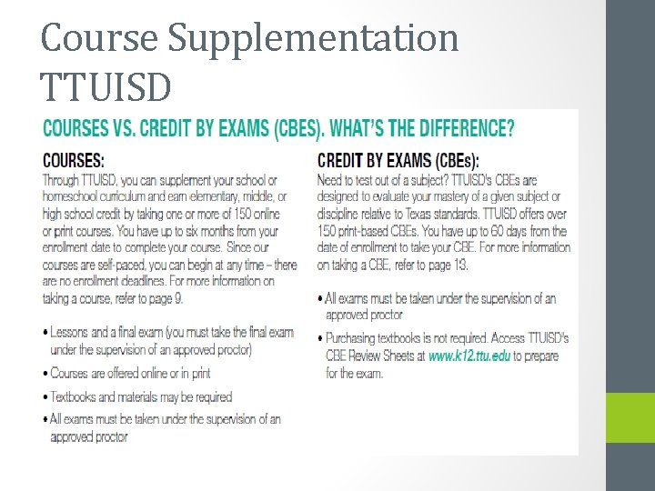 Course Supplementation TTUISD 