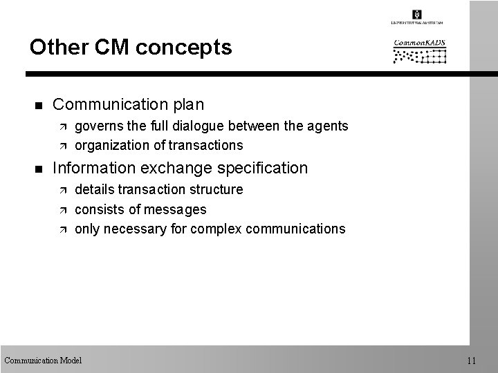 Other CM concepts n Communication plan ä ä n governs the full dialogue between