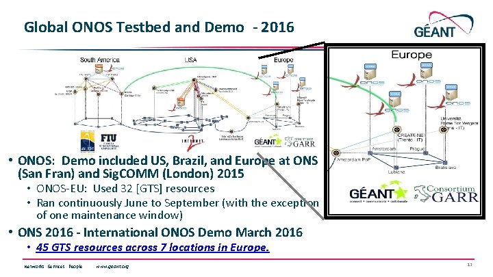 Global ONOS Testbed and Demo - 2016 • ONOS: Demo included US, Brazil, and