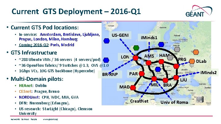 Current GTS Deployment – 2016 -Q 1 • Current GTS Pod locations: • In-service: