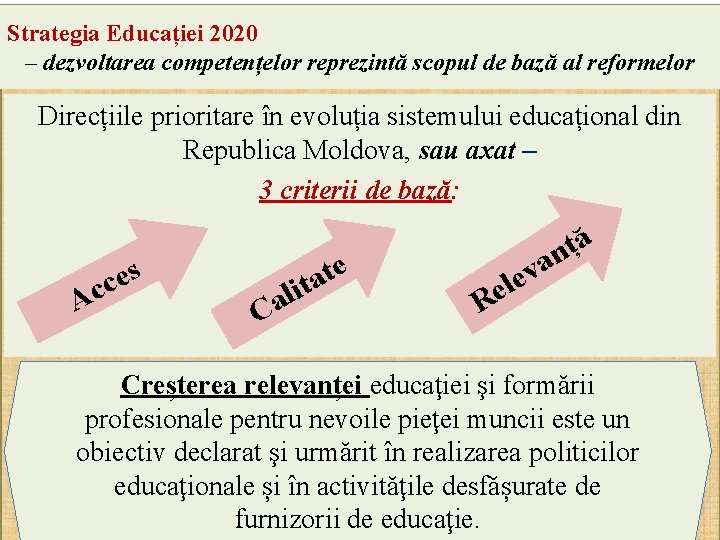 Strategia Educației 2020 – dezvoltarea competențelor reprezintă scopul de bază al reformelor Direcțiile prioritare