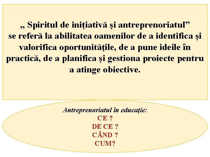 , , Spiritul de inițiativă și antreprenoriatul” se referă la abilitatea oamenilor de a