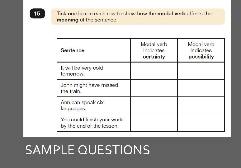 SAMPLE QUESTIONS 