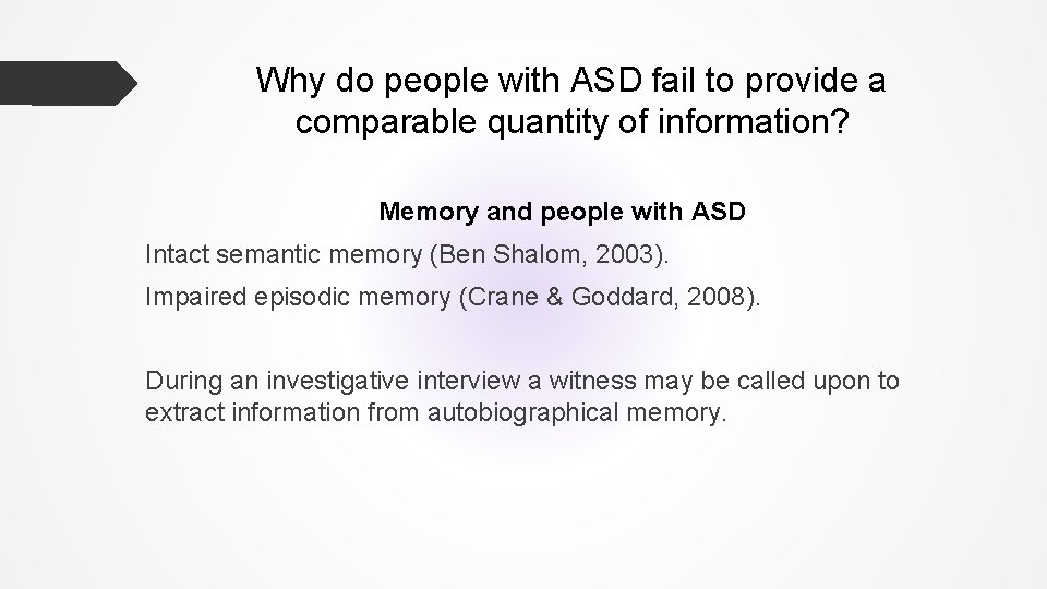 Why do people with ASD fail to provide a comparable quantity of information? Memory Why do people with ASD fail to provide a comparable quantity of information? Memory