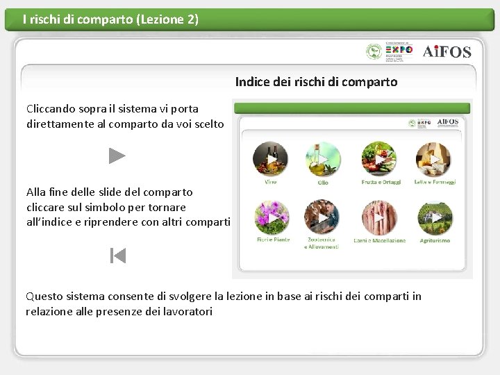 I rischi di comparto (Lezione 2) Indice dei rischi di comparto Cliccando sopra il