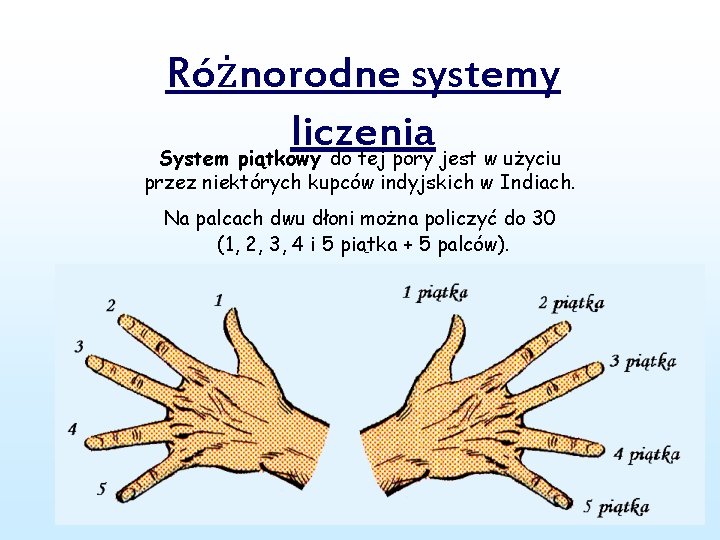 Różnorodne systemy liczenia System piątkowy do tej pory jest w użyciu przez niektórych kupców