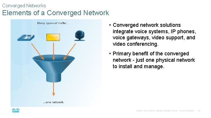 Converged Networks Elements of a Converged Network § Converged network solutions integrate voice systems,
