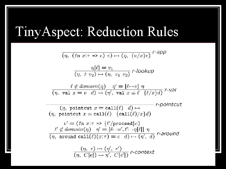 Tiny. Aspect: Reduction Rules Tiny. Aspect: Reduction Rules