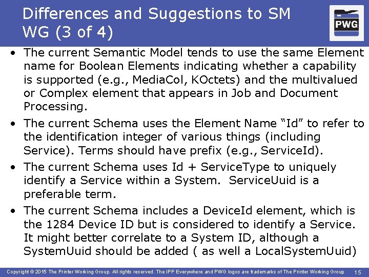 Differences and Suggestions to SM WG (3 of 4) • The current Semantic Model