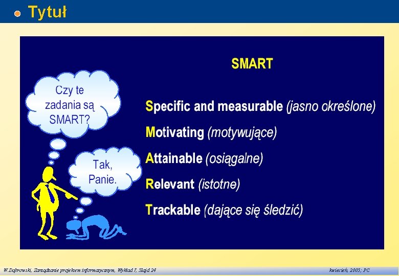 Tytuł W. Dąbrowski, Zarządzanie projektem informatycznym, Wykład 7, Slajd 24 kwiecień, 2005; PC 