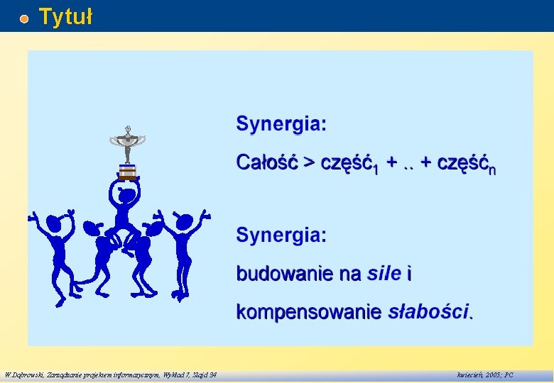 Tytuł W. Dąbrowski, Zarządzanie projektem informatycznym, Wykład 7, Slajd 34 kwiecień, 2005; PC 