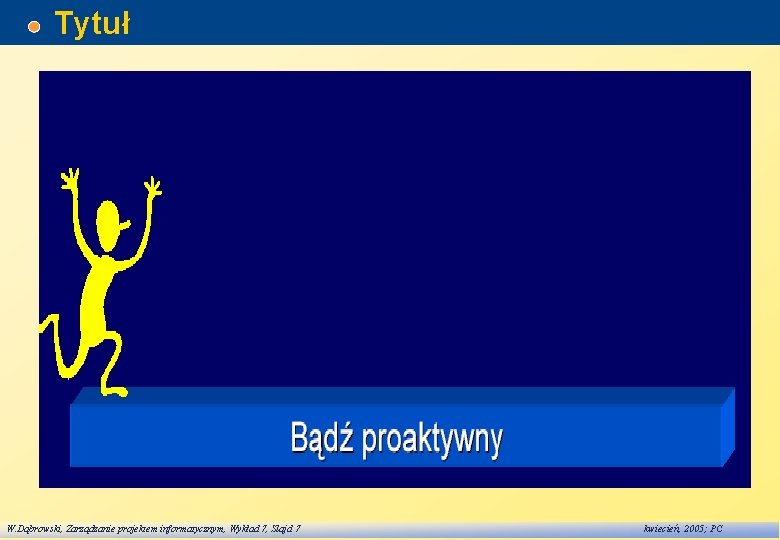 Tytuł W. Dąbrowski, Zarządzanie projektem informatycznym, Wykład 7, Slajd 7 kwiecień, 2005; PC 