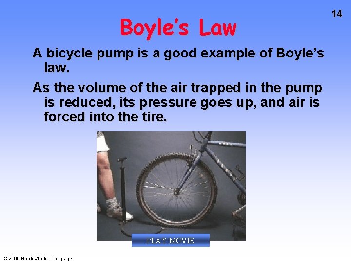 Boyle’s Law A bicycle pump is a good example of Boyle’s law. As the