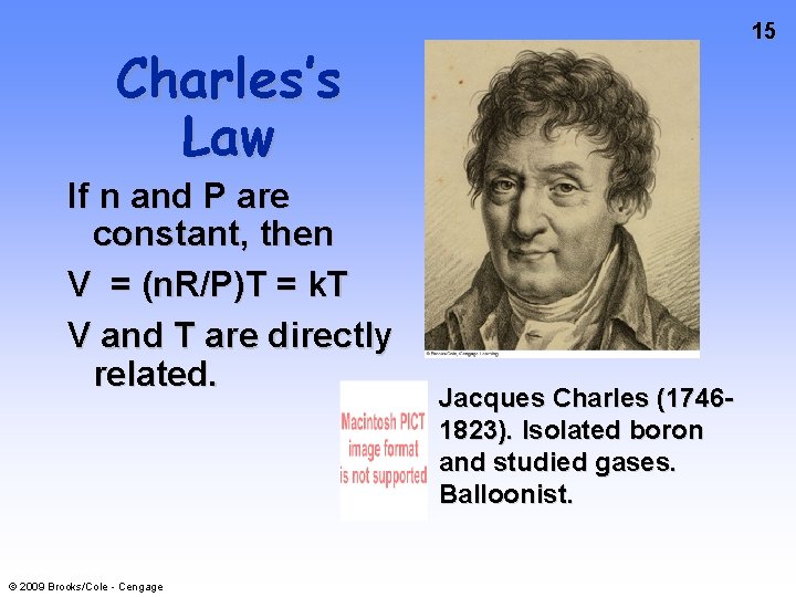 15 Charles’s Law If n and P are constant, then V = (n. R/P)T
