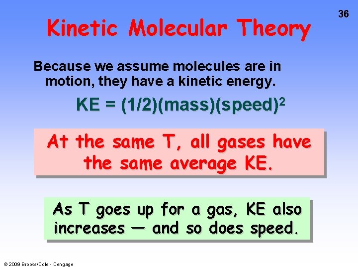 Kinetic Molecular Theory Because we assume molecules are in motion, they have a kinetic