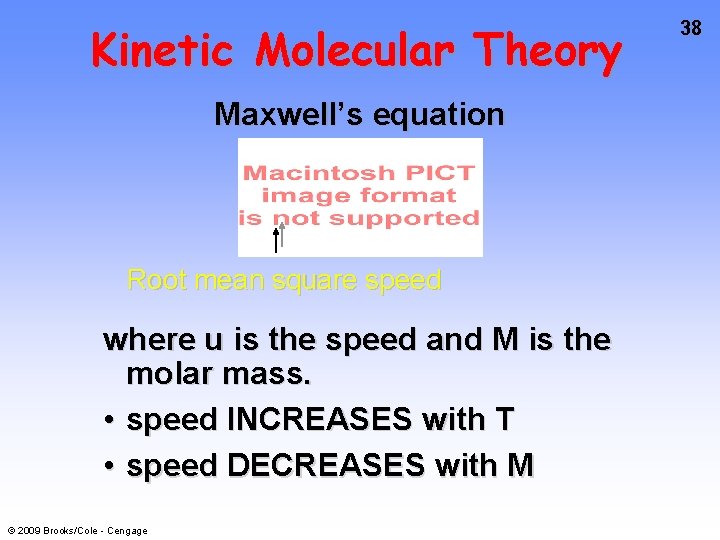 Kinetic Molecular Theory Maxwell’s equation Root mean square speed where u is the speed