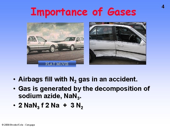 Importance of Gases PLAY MOVIE • Airbags fill with N 2 gas in an