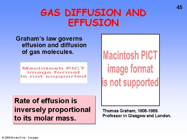 GAS DIFFUSION AND EFFUSION Graham’s law governs effusion and diffusion of gas molecules. Rate