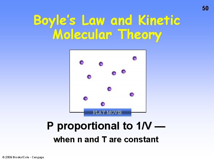 Boyle’s Law and Kinetic Molecular Theory PLAY MOVIE P proportional to 1/V — when