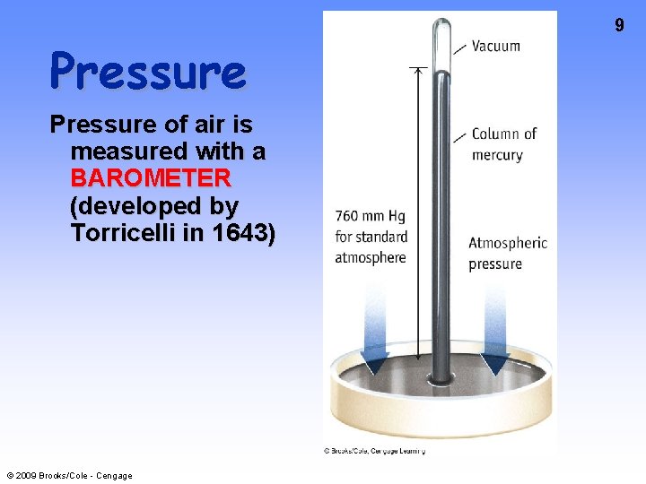 Pressure of air is measured with a BAROMETER (developed by Torricelli in 1643) ©