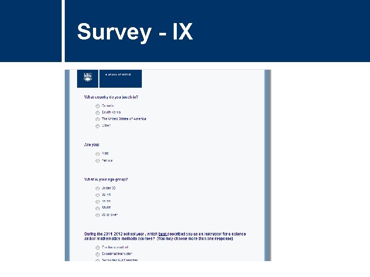 Survey - IX Survey - IX