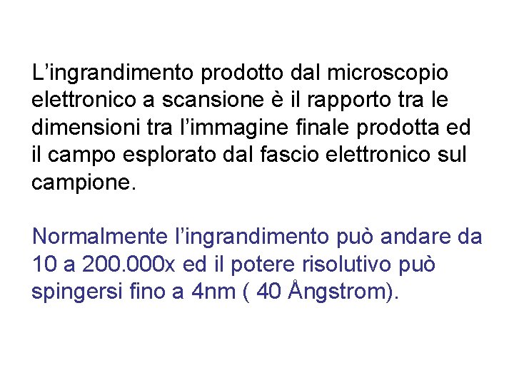 L’ingrandimento prodotto dal microscopio elettronico a scansione è il rapporto tra le dimensioni tra