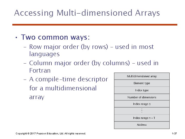 Accessing Multi-dimensioned Arrays • Two common ways: – Row major order (by rows) –